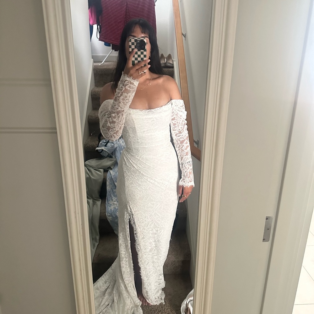 Jenny Yoo White Dove Long-Sleeve Off-Shoulder Sleeve Wedding Dress - Picture 5 of 5